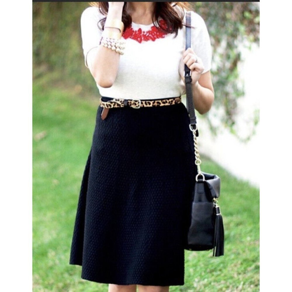 Cabi Amelie Skater Circle Skirt Textured Ribbed Flare Black‎ Knit Womens Size S